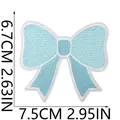 Detail view of a light blue embroidered bow patch with clear size markings in cm and inches - Bowknot (X26LB-1-23) / 1 Piece / Light Blue