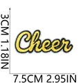 Detail view of Cheer script embroidered patch with dimensions 7.5cm x 3cm for DIY clothing - Cheer字母(X26LB-08-26) / 1 Piece / Yellow