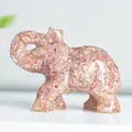 Figura decorativa de elefante de resina con piedra de cristal natural rosa para escritorio - Cuarzo Fresa