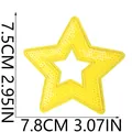 Detailed view of yellow sequin star embroidered patch showing size of 7.5cm by 7.8cm - 镂空星形亮片(X26LB-12-28) / 1 Piece / Yellow Glitter