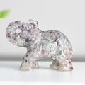 Figura de elefante de resina con fragmentos de cristal púrpura natural para decorar escritorio - Fluorita de Colores