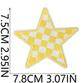 Yellow and white checkerboard star embroidered patch shown with 7.8x7.5cm dimensions - 棋盘格五角星(X26LB-12-30) / 1 Piece / Yellow White Checkerboard