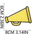 Detailed view of yellow embroidered megaphone patch showing 8cm x 6cm size dimensions - Megaphone Shape (X26LB-086-33) / 1 Piece / Yellow