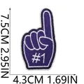 Detailed view of purple embroidered number one foam finger patch with size dimensions - Purple #1 Foam Finger (X26LB-095-37) / 1 Piece (7.5x4.3cm) / Purple