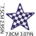 Detailed view of purple checkered star embroidered patch with size 7.5cm by 7.8cm - Purple and White Checkerboard Star (X26LB-12-42) / 1 Piece (7.8x7.5cm) / Purple and White Checkerboard