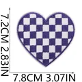 Detailed size view of purple checkerboard heart-shaped embroidered patch 7.8x7.2cm - Purple and White Checkerboard Heart (X26LB-135-43) / 1 Piece (7.8x7.2cm) / Purple and White Checkerboard