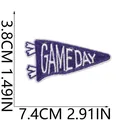 Detailed view of Game Day embroidered patch showing 7.4cm by 3.8cm dimensions. - Embroidered Triangle Pennant (X26LB-088-46) / Purple
