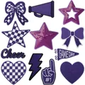 Collection of purple embroidered patches with stars hearts and game day themes for DIY - Game Day Combo (X26LB-133-YT) / Set of 12 / Purple