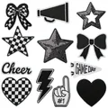 Black and white embroidered game day patches collection featuring stars and bows - Game Day Combo (X26LB-133-YT) / Set of 12 / Black and White
