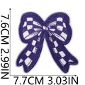 Purple checkered bow embroidered iron-on patch for DIY clothing decoration 7.7cm - Checkerboard Embroidered Bow (X26LB-19-48) / Purple Checkerboard