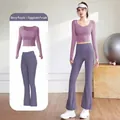 Conjunto de yoga de dos piezas con top corto morado y leggings acampanados - S / Top Y Pantalón / Púrpura Baya + Púrpura Berenjena Profundo