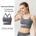 Gray and white contrast shockproof sports bra with fixed pads for seamless gym workout - S / Tops / Sea Rock Grey
