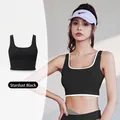 High-elastic starry black sports yoga bra with white trim for high-impact workouts - S / Tops / Starry Black