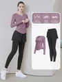 Two-piece purple long sleeve yoga set with breathable black sports leggings and shorts - S / Top And Bottom / Berry Purple