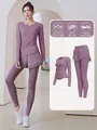 Purple yoga set featuring a long sleeve top and skirted leggings for gym workout - S / Top And Bottom / Berry Purple Top + Purple Pants
