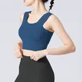 Soutien-gorge de sport bleu sans couture avec larges bretelles pour yoga et course - Bleu Baleine