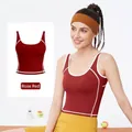 Rose red U-neck sports tank top featuring stylish white contrast piping and elastic fabric - S / Tops / Rose Red