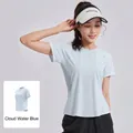 Women's lightweight short sleeve yoga t-shirt with mesh back panel in cloud water blue - S / Tops / Cloud Water Blue