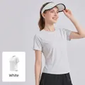 Breathable white sports T-shirt for women featuring a loose fit and mesh back for yoga - S / Tops / White