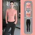 Set yoga rosa da donna 3 pezzi con giacca zip e leggings neri a vita alta elastica - Taglia S / Set / Rosa Barbie + Nero Stellare