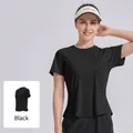 Breathable black short-sleeve yoga T-shirt for summer running and outdoor sports - S / Tops / Black