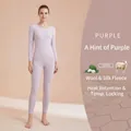 Purple women's thermal underwear set made of wool and silk fleece with round neck design - 2XL / Top And Bottom / Purple