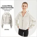 Sweat-shirt à capuche zippé blanc cassé ample avec doublure polaire chaude pour femme - XS/S / Hauts / Albumine Blanche