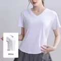 White V-neck athletic sports t-shirt with breathable mesh side panels for yoga and gym - S / Tops / White