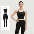 Tweeledig yoga fitness set met sportbeha en legging met hoge taille in sterrenzwart kleur - S / Boven- En Onderstuk / Zwart Sterren + Zwart Sterren