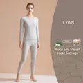 Women's grey thermal underwear set in wool silk velvet with high elasticity - M / Top And Bottom / Light Gray