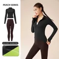 Ensemble de yoga thermique doublé polaire en noir brillant et marron de café distillé - 2XL / Haut Et Bas / Noir Étoilé + Café Distillé