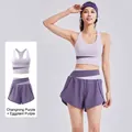 High-waist purple sports bra and shorts yoga set for women workout and running - S / Top And Bottom / Glory Purple + Eggplant Purple