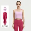Tweeledige yoga-sportset met roze sport-bh en framboosrode legging voor dames - S / Boven- En Onderstuk / Roze Diamant + Framboosrood