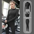 Set sportivo nero 3 pezzi da donna con giacca slim con zip, reggiseno sportivo e leggings - Taglia S / Set / Nero brillante
