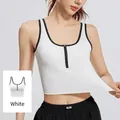 Canotta sportiva a coste bianca con zip nera e bordi a contrasto per lo yoga - Taglia S / Top / Bianco