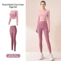 Set yoga due pezzi con top corto a maniche lunghe e leggings nelle tonalità rosa barbie - Taglia S / Top E Pantaloni / Rosa Barbie + Rosa Antico