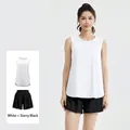 Lässiges Sportset mit ärmellosem weißem Tanktop und schwarzen Shorts Damen. - S / Oberteil Und Unterteil / Weiß + Sternenschwarz