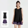 Zweiteiliges Sportset für Damen mit schwarzem Top und lila Shorts - S / Oberteil Und Unterteil / Schwarz + Auberginen-Lila
