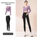 Set yoga a maniche lunghe slim fit da donna in viola bacca e nero completo sportivo - Taglia S / Top E Pantaloni / Viola Bacca + Nero Stellare