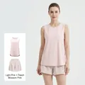 Zweiteiliges loses Lauf-Sportset mit ärmellosem Mesh-Top und Shorts in Hellrosa - Hellrosa + Rosenrosa