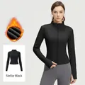 Slim fit warm fleece-lined long sleeve yoga jacket with stand-up collar in black. - S / Tops / Starry Black