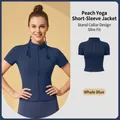 Slim-fit high-elasticity short-sleeve yoga jacket with stand collar in whale blue color - S / Tops / Whale Blue