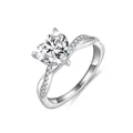 Elegante anello di fidanzamento in moissanite a cuore da 2 carati con fascia pavé - Taglia US 4.5 (HK 9) / Anello Principale a Cuore (R3-0621)