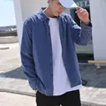 Stylish blue long-sleeve corduroy button-down shirt for men's casual autumn fashion - S / Tops / Light Blue