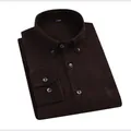 Premium vintage dark brown men's long sleeve cotton corduroy shirt with button-down collar - 38/S / Tops / Dark Coffee