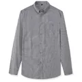 Men's casual Japanese style long-sleeved shirt with navy and white vertical stripes. - XL/41 / Tops / Dark Blue