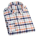 Classic men's casual long-sleeved plaid button-down shirt in orange and navy blue - S / Tops / Orange Blue Plaid