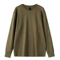 Mens casual olive green long-sleeved crewneck sweatshirt high-quality basic top - M / Tops / Army Green
