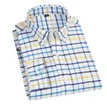Folded men's casual long sleeve shirt with classic blue and yellow plaid check pattern - S / Tops / Yellow Blue Plaid