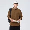 Lässiges braunes strukturiertes Herren-Langarm-Baumwollhemd mit Brusttasche und Slim-Fit - XL/41 / Oberteile / Kaffeebraun